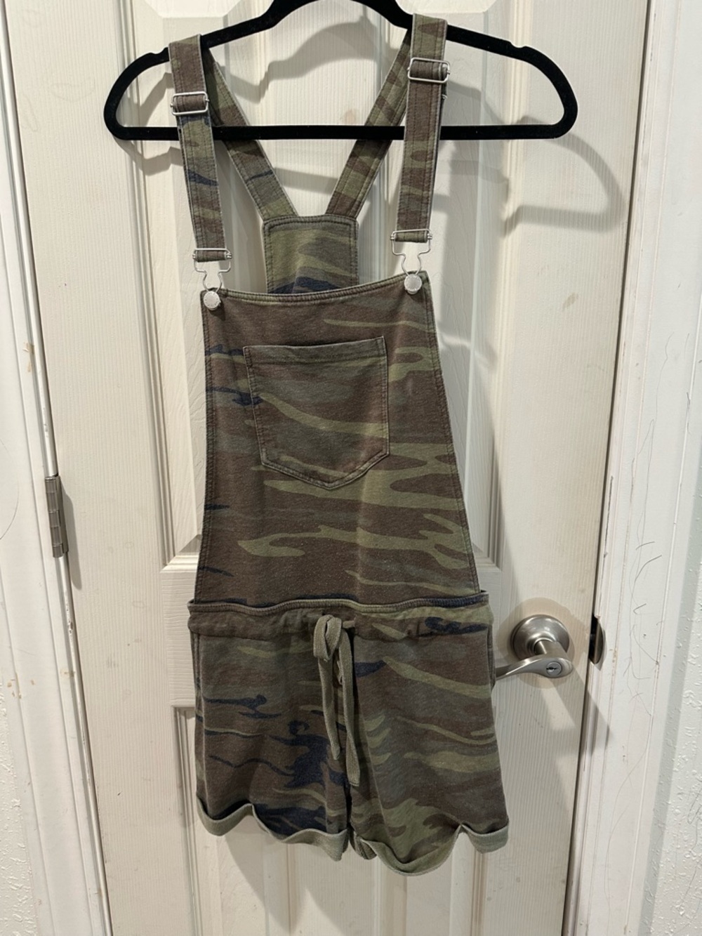 Z Supply Olive Green Camo Knit Short Overalls Romper